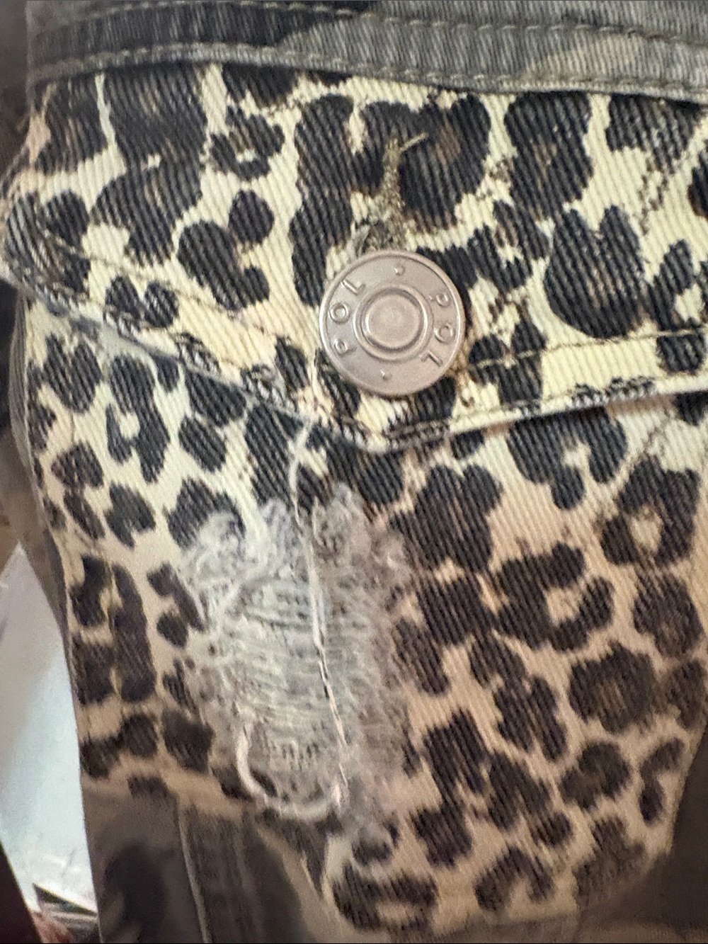 POL Camo Jean Jacket with Leopard Patch Accents - Gray/Cream - Picture 5 of 8